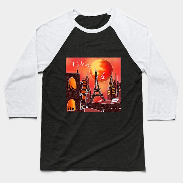 Sunset and romantic Paris Baseball T-Shirt by Nurun Nisa